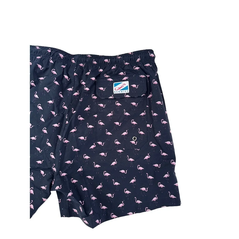 Bermies Mens Original Cut Swim Trunks Navy Pink Flamingo FLAMINGO2.0-L Large NEW